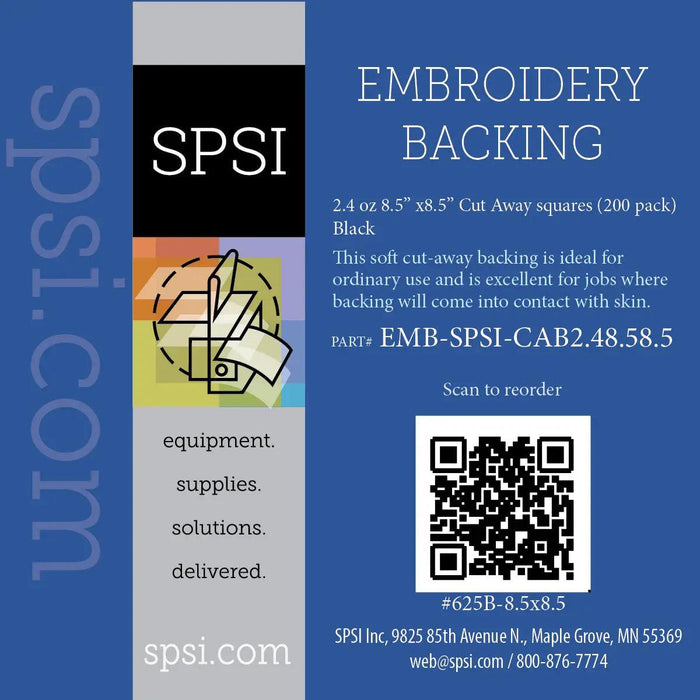 Embroidery Cut-Away 2.4oz Black 8.5" x 8.5" 200ct (#625B)