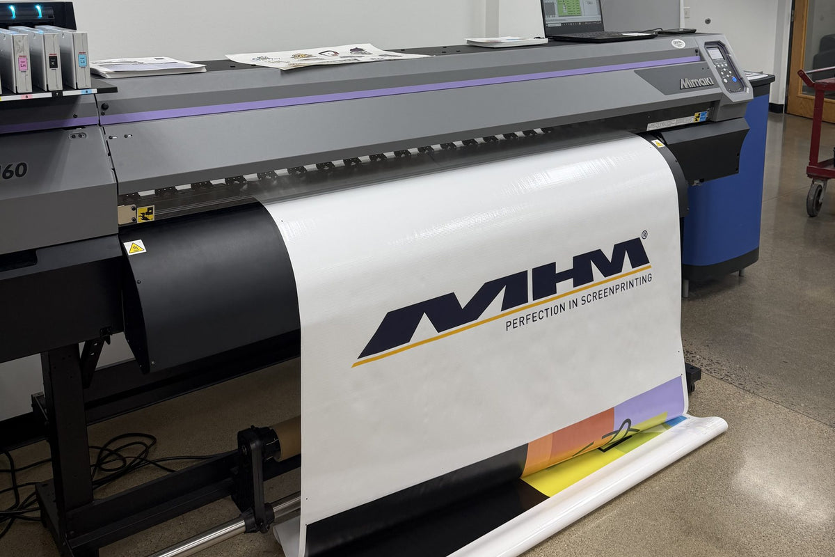Mimaki wide-format printer printing a vinyl banner